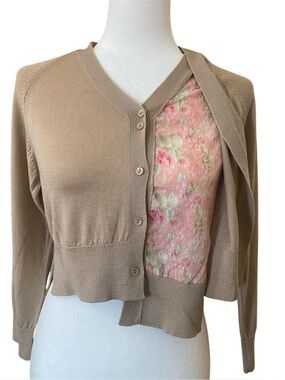 Simone Rocha Patchwork Asymmetrical Cropped Cardigan Wool Silk Floral Panel XS
